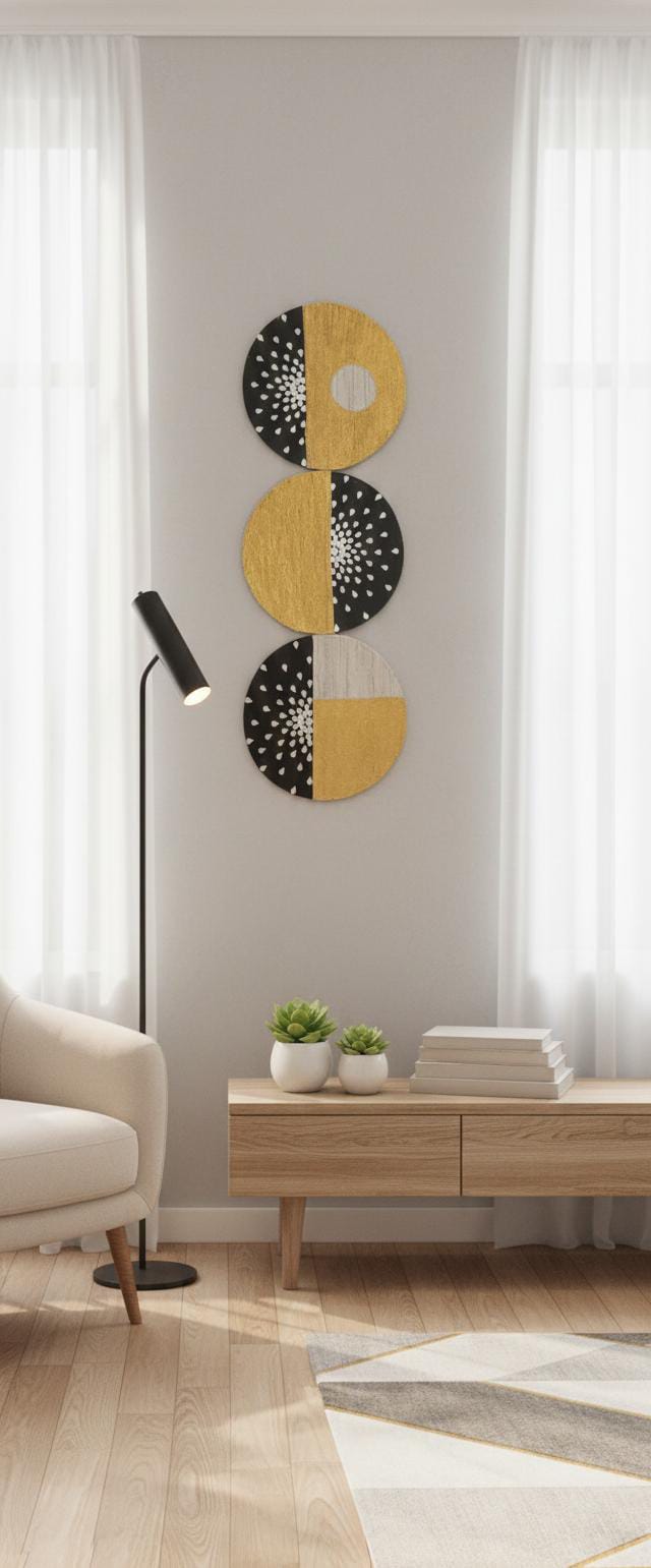 Handstr decorative wall pieces in a warm living room