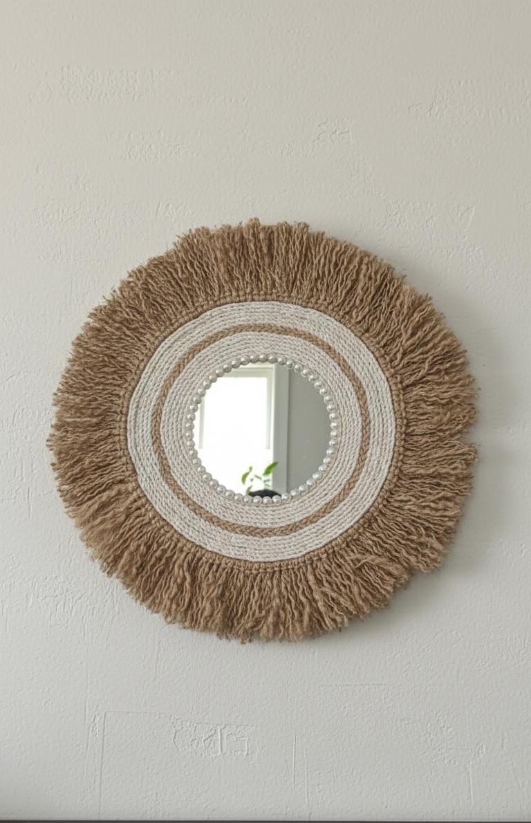 Fringe Halo handcrafted jute mirror