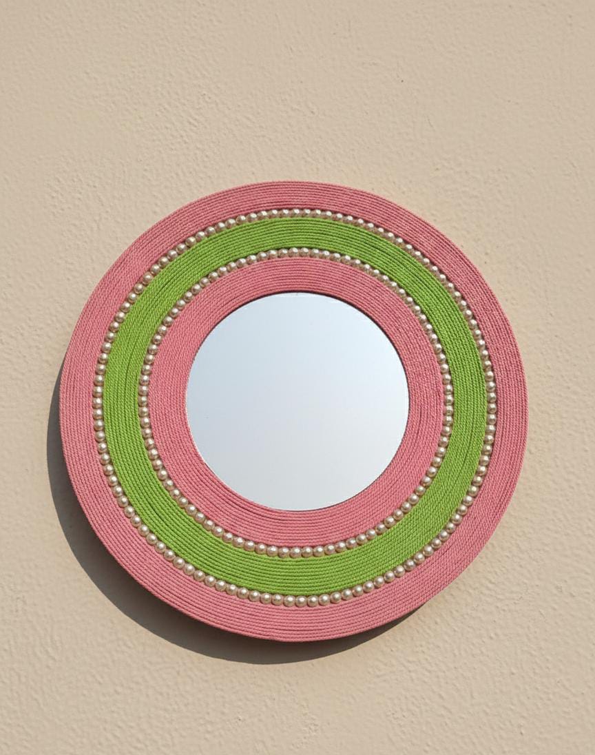 Garden Orbit pink green beaded wall mirror
