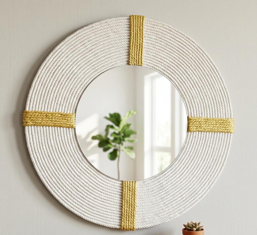 Rope Crossing white rope wall mirror